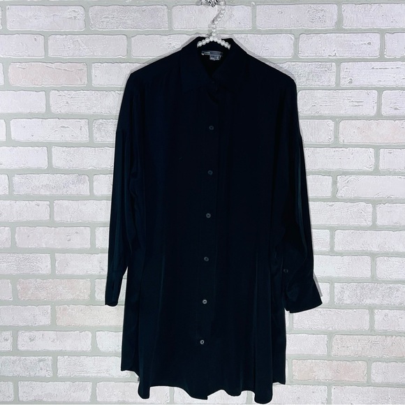 Vince Silk Oversized Black Button Front Long Sleeve Tunic Blouse Size XS - Picture 2 of 7